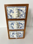 Vtg Lillian Vernon Wood Blue White Ceramic 3 Drawer Apothecary Tea Storage Chest. Fixed Price $69.99.