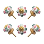 Elegant Pink & Green Floral Ceramic Knobs (6 Pack) - Melon Shape Cabinet Pulls. Fixed Price $29.99.