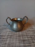 Vintage Empire Pewter Double-handled Sugar Bowl 3.5" Tall Open Ornate Handles. Fixed Price $10.99.