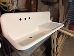 High Back Kitchen Sink Vintage Cast Iron Drainboard Refinished. Fixed Price $1549.99.