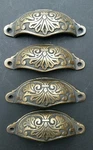 4 Apothecary Drawer Cup Bin Pull Handles 3-1/2"C. Antique Vict. Style Brass #A1. Fixed Price $34.95.