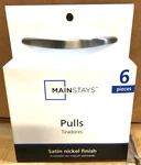 Mainstays Satin Nickel Pulls 6 Pack Finish G21. Fixed Price $21.98.