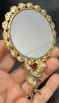 Held Cherub Cupid Handle Mirror Marked Vip Vintage Ornate Gold Tone Vanity. Fixed Price $38.00.