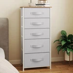 Light Gray 5-DRAWER Fabric Storage Tower, Steel & Wood Top For Living Room. Fixed Price $34.79.