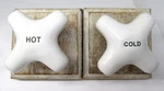 Hot And Cold White Ceramic Faucet Knobs Mounted Hangers Midwest Of Cannon Falls. Fixed Price $19.99.