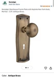 Nostalgic Warehouse Prairie Plate With Keyhole New York Knob Mortise 2.25 Antiq. Fixed Price $99.99.