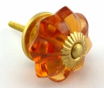 Amber Flower Shaped Cut Glass Drawer & Cupboard Door Knobs Brass Fittings. Fixed Price $7.11.