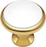 Hickory Hardware P427-W Delights 1/4" Cab Knob Polished Brass White Insert. Fixed Price $18.00.