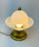 Vintage Small Mcm Flush Mount Brass Hardware With Saturn Like Glass Light Shade. Fixed Price $165.00.