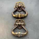 2 Vintage Keeler Brass Co. Ring Drop Bail Knocker With Back Plate Drawer Pulls. Fixed Price $11.66.