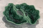 Cal Orig Usa 894 Green Leaf Ceramic Footed Candy Dish Bowl W/ Center Handle. Fixed Price $19.50.