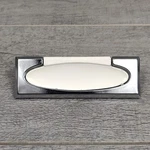 Vintage Lot Of 8 Drawer Drop Bail Pull Handle Chrome White Finish 2.5" C-c Mcm. Fixed Price $79.00.