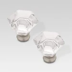 New Threshold Knob Set Of 2 Drawer Pulls Faceted Clear Acrylic & Satin Nickel 1". Fixed Price $7.95.