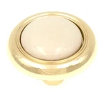 Lot Of 12 P714-IV Brass 1/8" Cabinet Knob Pull, Ivory Ceramic Center Belwith. Fixed Price $18.00.