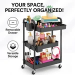 3 Tier Rolling Utility Cart With Drawer, Lockable Wheels, Storage Organizer Home. Fixed Price $38.92.