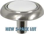 New 5-PACK Lot Laurey Satin Chrome & White Porcelain 15438 1-1/4" Cabinet Knob. Fixed Price $12.95.