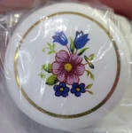 2 Achim Ceramic Cabinet Knobs White Pink Blue Flower Design Gold Ring. Fixed Price $6.95.