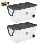 2 Pcs 160 Quart Wheeled Stacker, Extra Large Durable Clear Bin,pull Handle, Gray. Fixed Price $39.94.