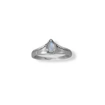 Women's 925 Sterling Silver Oxidized Pear Rainbow Moonstone Bead Edge Ring - Mys. Fixed Price $59.42.