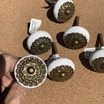 6 White Ceramic & Metal Knobs Round Drawer Pulls Handle Bronze Hobby Lobby. Fixed Price $17.99.