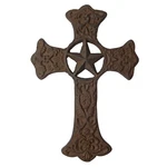 Star Cast Iron Wall Cross Floral Fleur De Lis Accents Antique Style 10.75 Inch. Fixed Price $30.95.