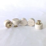 Vintage Marble Cabinet Knobs Set Of Cream Stone Gold Brass Pulls Round 1.25IN. Fixed Price $75.00.