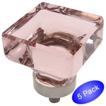 *5 Pack* Cosmas Satin Nickel & Pink Glass Square Cabinet Knobs #6377SN-P. Fixed Price $24.70.