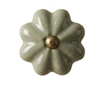 Mint Green Flower Knob W/ Antique Brass Melon Drawer Pull. Fixed Price $8.55.
