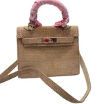 Dld Woven Jute Bag W/ Pink Badana Wrap Handle Crossbody Strap. Fixed Price $160.00.