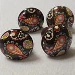 Set Of 4 Ceramic Cabinet Knobs Drawer Pulls Brown Paisley Floral Design. Fixed Price $16.40.