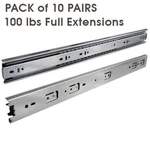Pairs Full Extension 100-LB Ball Bearing Drawer Slides 10"-24". Fixed Price $47.99.