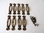 9 Vintage National Lock & Hardware 70'S Cabinet Drawer Door Pulls Antique Brass. Fixed Price $65.00.