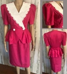 Vtg R&a Collections Pink 2-PIECE Skirt Set Peplum Jacket W/bow Pull Usa. Fixed Price $39.60.