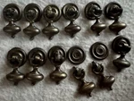 Set Of Keeler Teardrop Knobs E522 With Solid Brass Backers E3096-1. Fixed Price $109.00.