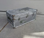 Vintage Industrial Army Military Riveted Metal Footlocker Steamer Trunk F75. Fixed Price $225.00.