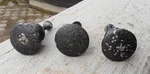Set Of 3 Antique Round Cast Metal Cabinet Knobs 1/8" X 7/8" High Drawer Pulls. Fixed Price $14.95.