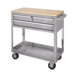 36 In. 3-DRAWER With Solid Wood Top, Stainless Steel Utility Cart. Fixed Price $350.20.