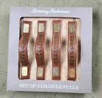 Tommy Bahama Set Of 4 Metal Studded Brown Leather Drawer Pulls W/original Box. Fixed Price $19.96.