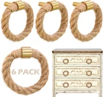 6PCS Nautical Twisted Jute Rope Drawer Pulls Brushed Brass Dresser Knobs Rustic. Fixed Price $42.95.
