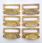 Card Label Bin Pulls Drawer Handle Cast Brass Antique Reproduction Set Of 6. Fixed Price $69.99.