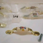 Set Of 6 Laurey 3"POLISHED Brass Finished Drawer Handles With Floral Tan Insert. Fixed Price $16.99.