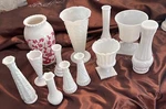 Eclectic Collection Of Milk Glass Bud Vases Urns Rare Designs Vintage Originals!. Fixed Price $120.00.