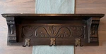 Antique Hand Carved Coat Hat Kitchen Rack Dark Finish Brass Hardware Ornate. Fixed Price $375.00.