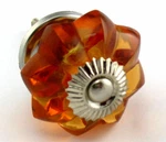 Amber Flower Shaped Cut Glass Drawer & Cupboard Door Knobs Chrome Fittings. Fixed Price $7.06.
