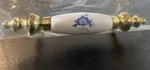 Vintage Belwith Wildflowers Drawer Pull Polished Brass Blue White Porcelain. Fixed Price $9.49.