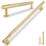 Qogrisun 2-PACK Solid Brass Cabinet Pulls, Grooved Gold Bar Handles, 7-9/16". Fixed Price $47.98.