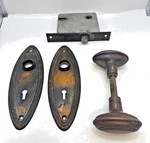 Antique Solid Brass Copper Victorian Gilded Lock Oval Door Knob Backplate 1900. Fixed Price $189.00.