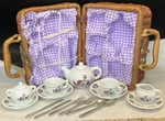 Vintage Delton Child's Miniature Ceramic Tea Set Wicker Picnic Basket Rare !. Fixed Price $89.00.