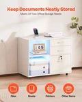 3 Drawer Wooden File Cabinet, Mobile Filing With Light Strip, White. Fixed Price $121.08.