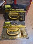 Stanley Solid Brass Chest Handles Nip 80-3610- 2 1/16"HT. Made In Usa. Fixed Price $24.00.